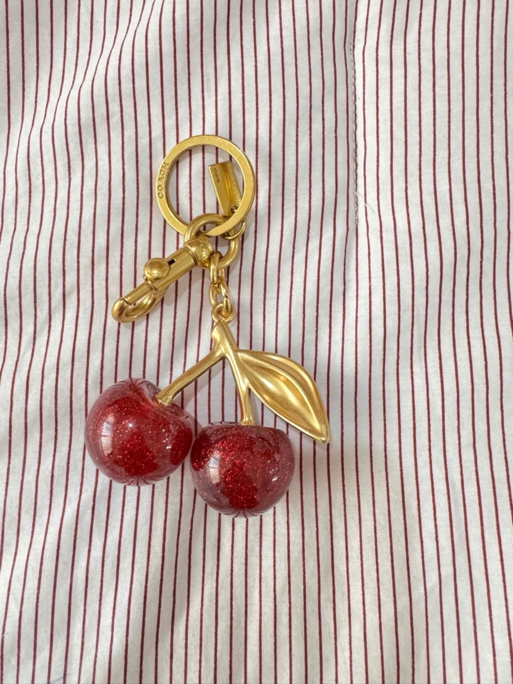Coach Gold Cherry Keyring with Red Glitter Charms